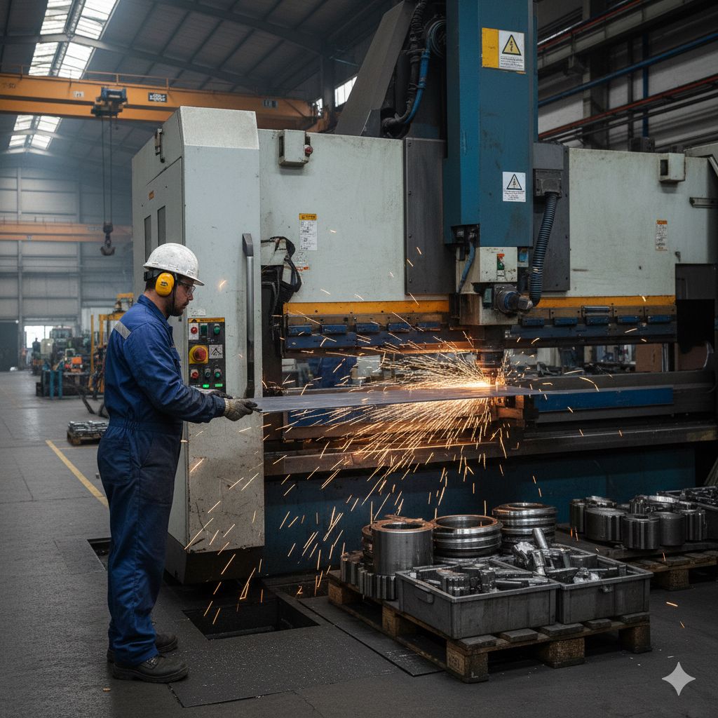 Worker cutting metal